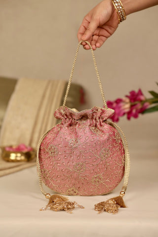 Pink tarang cutwork potli