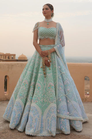 Green elysian gate moonlight lehenga set
