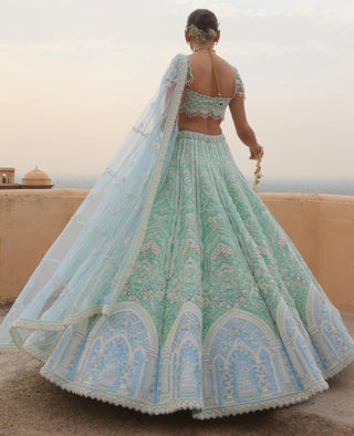 Green elysian gate moonlight lehenga set