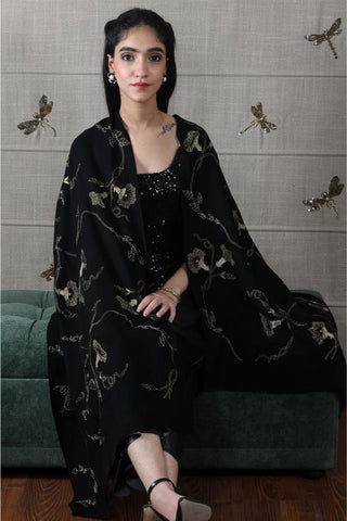 Stole Contemporary Wear - Black Midnight Aurelia Fine Merino by Mauli