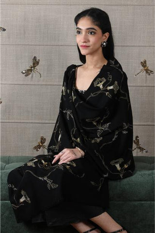 Stole Contemporary Wear - Black Midnight Aurelia Fine Merino by Mauli