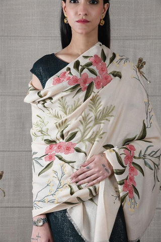 Stole Indian Wedding - Beige Spring Awakening Fine Wool Silk by Mauli