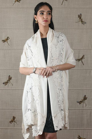 Stole Indian Wedding Wear - Ivory Timeless Symphony Fine Wool Silk by Mauli