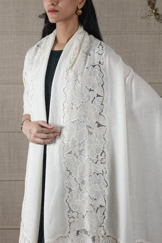 Stole Indian Wedding Wear - Ivory Timeless Symphony Fine Wool Silk by Mauli