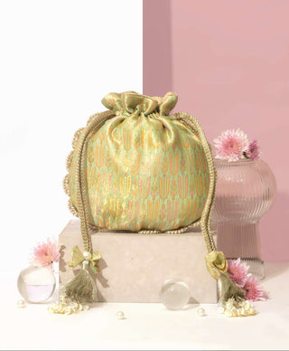 Green titli pure banarasi silk potli