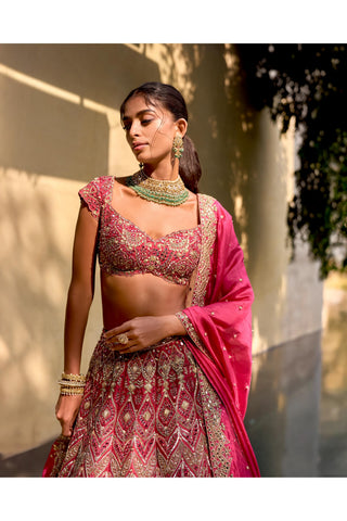 Raw Silk Lehenga Set Indian Wedding Pink Elegant by Tamanna Punjabi Kapoor