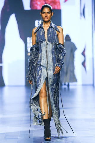 Dress Contemporary Wear - Blue triple denim panelled by Essé