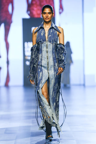 Dress Contemporary Wear - Blue triple denim panelled by Essé