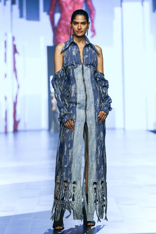 Dress Contemporary Wear - Blue triple denim panelled by Essé
