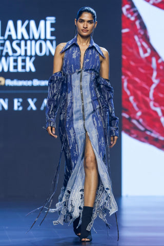Dress Contemporary Wear - Blue triple denim panelled by Essé