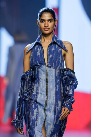 Dress Contemporary Wear - Blue triple denim panelled by Essé