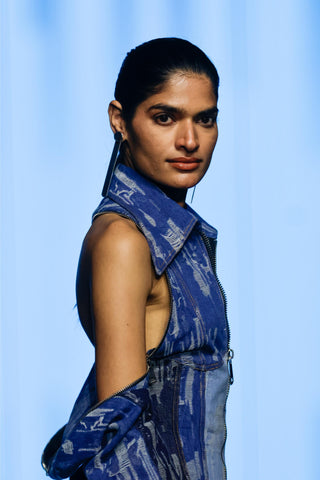 Dress Contemporary Wear - Blue triple denim panelled by Essé