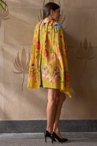 Stole Indian Wedding Wear - Yellow Tropical Bloom Pure Cashmere by Mauli