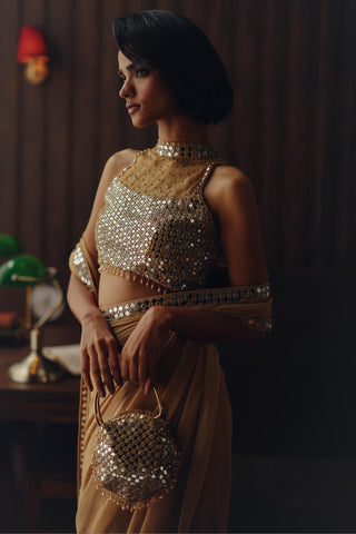 Embellished saree for Indian Wedding – Golden Haze by 29india