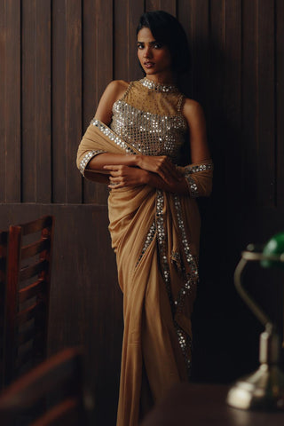 Embellished saree for Indian Wedding – Golden Haze by 29india