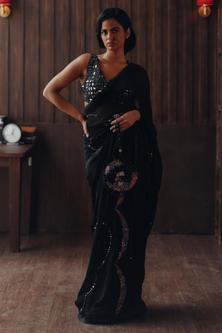 Georgette saree for Indian Wedding – Midnight Black by 29india