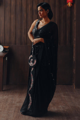 Georgette saree for Indian Wedding – Midnight Black by 29india