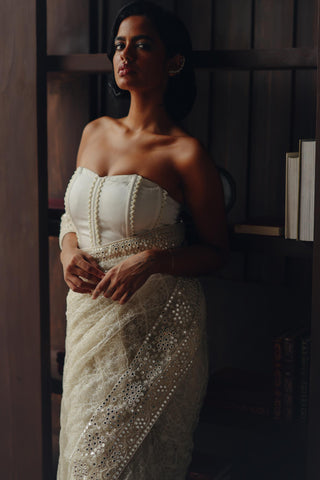 Jaal saree for Indian Wedding – Dewdrop Ivory by 29india