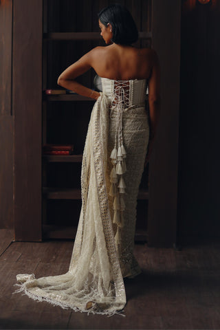 Jaal saree for Indian Wedding – Dewdrop Ivory by 29india