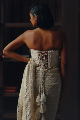 Jaal saree for Indian Wedding – Dewdrop Ivory by 29india