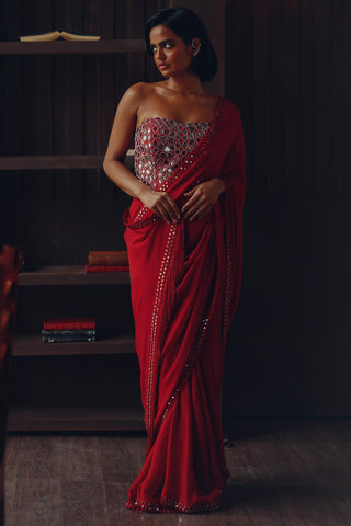 Georgette saree for Indian Wedding – Scarlet Red by 29india