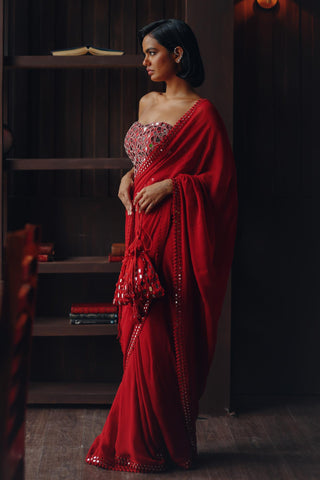 Georgette saree for Indian Wedding – Scarlet Red by 29india