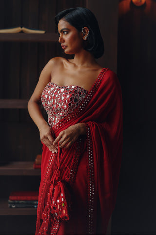 Georgette saree for Indian Wedding – Scarlet Red by 29india