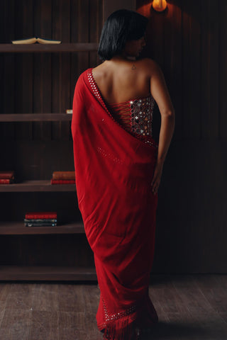 Georgette saree for Indian Wedding – Scarlet Red by 29india