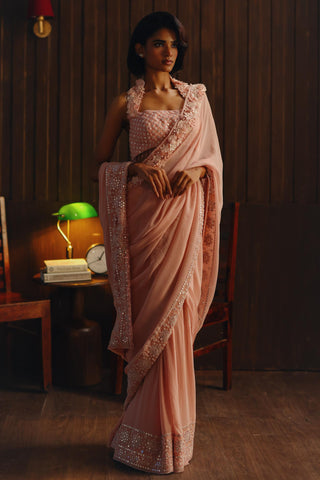 Embellished saree for Indian Wedding – Coral Blush by 29india