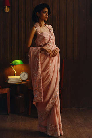 Embellished saree for Indian Wedding – Coral Blush by 29india