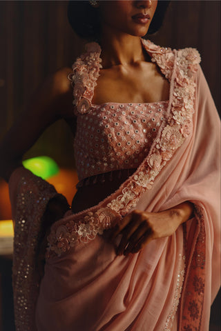 Embellished saree for Indian Wedding – Coral Blush by 29india