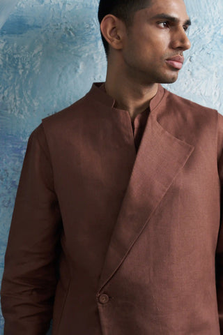 Woody brown straight kurta and jacket set