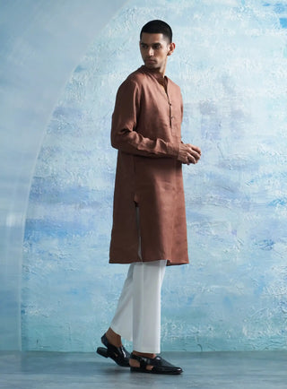 Woody brown straight kurta and white pants