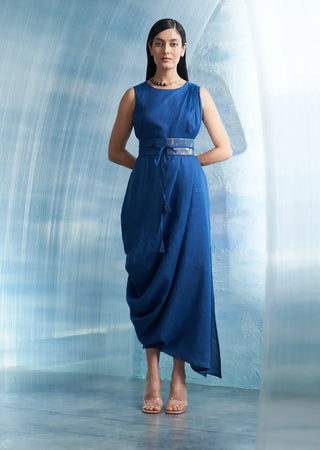 Aura royal blue linen drape dress l / blue / women Aura royal blue linen drape dress l / blue / women