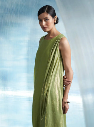 Aura sheen green linen drape dress Aura sheen green linen drape dress