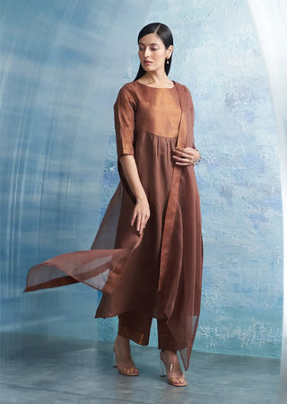 Woody brown round yoke kurta set