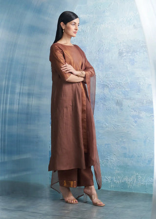 Woody brown round yoke kurta set