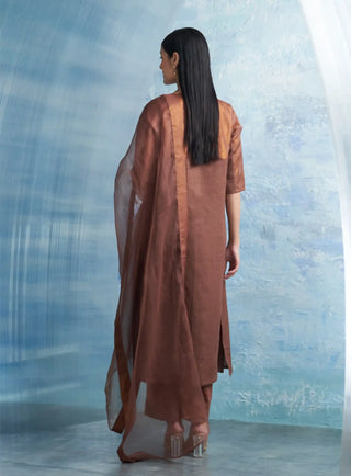 Woody brown round yoke kurta set