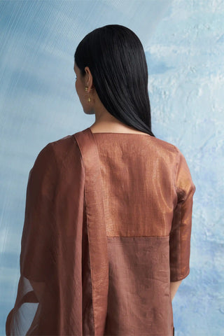 Woody brown round yoke kurta set
