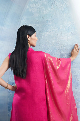 Aura fuchsia pink wrap kurta and pants