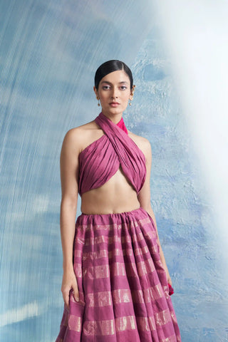 Aura linen grape pink lehenga set