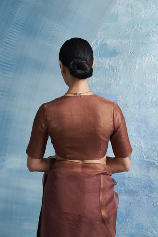 Aura woody brown saree with-sleeve blouse