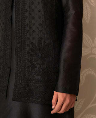 Black Kurta Bandi Set for Indian Wedding – Black Nehru Jacket with Kurta by Ridhi Mehra