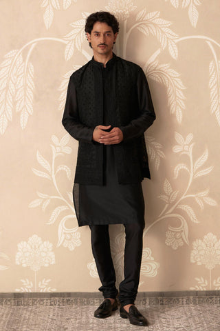 Black Kurta Bandi Set for Indian Wedding – Black Nehru Jacket with Kurta by Ridhi Mehra