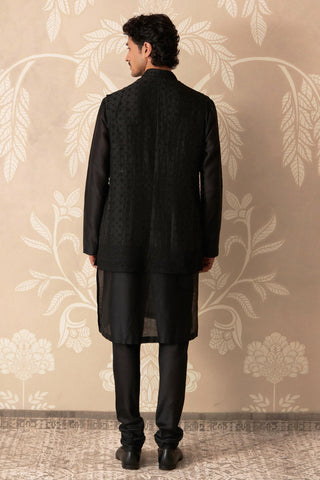 Black Kurta Bandi Set for Indian Wedding – Black Nehru Jacket with Kurta by Ridhi Mehra