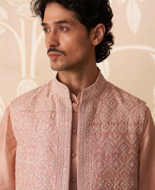 Pink Bandi Set for Indian Wedding – Pink Nehru Jacket with Kurta by Ridhi Mehra