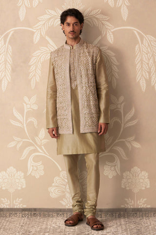 Green Bandi Set for Indian Wedding – Green Nehru Jacket with Kurta by Ridhi Mehra
