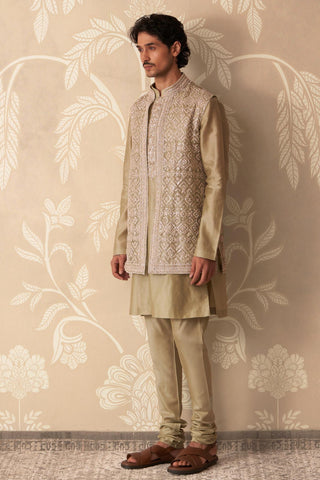 Green Bandi Set for Indian Wedding – Green Nehru Jacket with Kurta by Ridhi Mehra