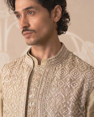 Green Bandi Set for Indian Wedding – Green Nehru Jacket with Kurta by Ridhi Mehra