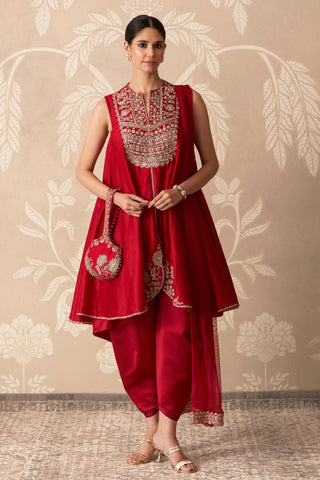 Red Kurta Set for Indian Wedding – Red Kurta with Drape Salwar by Ridhi Mehra